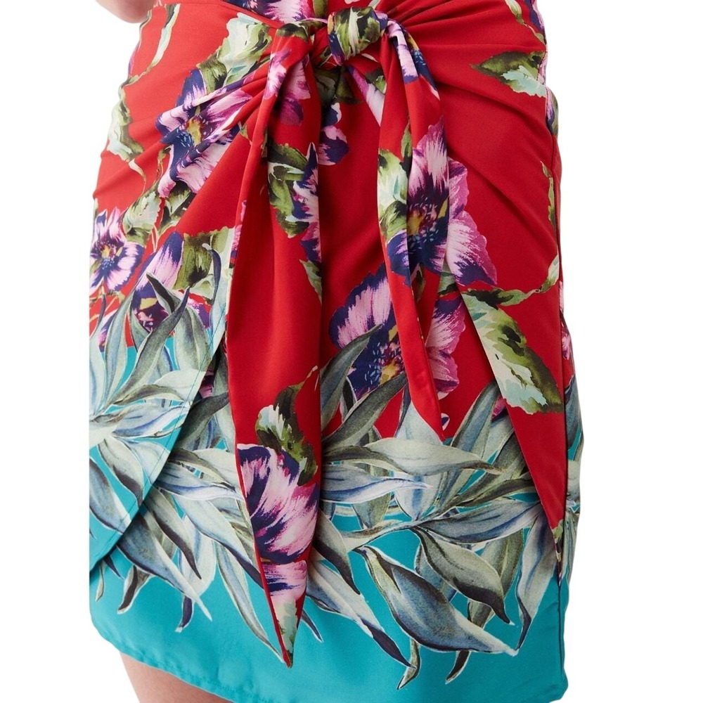 Guess Womens Halter Summer Figueroa Floral Mini Dress Red Teal Medium - Picture 5 of 5